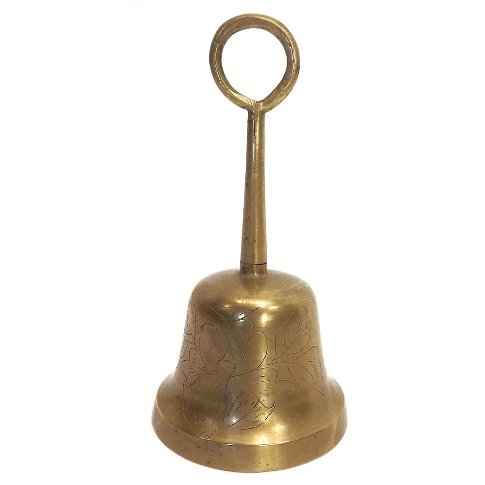 Vintage Collectible Etched Brass Bell Floral Design - 5.5